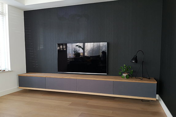 tv kast hangend verstek eiken hout fineer speakerdoek groot